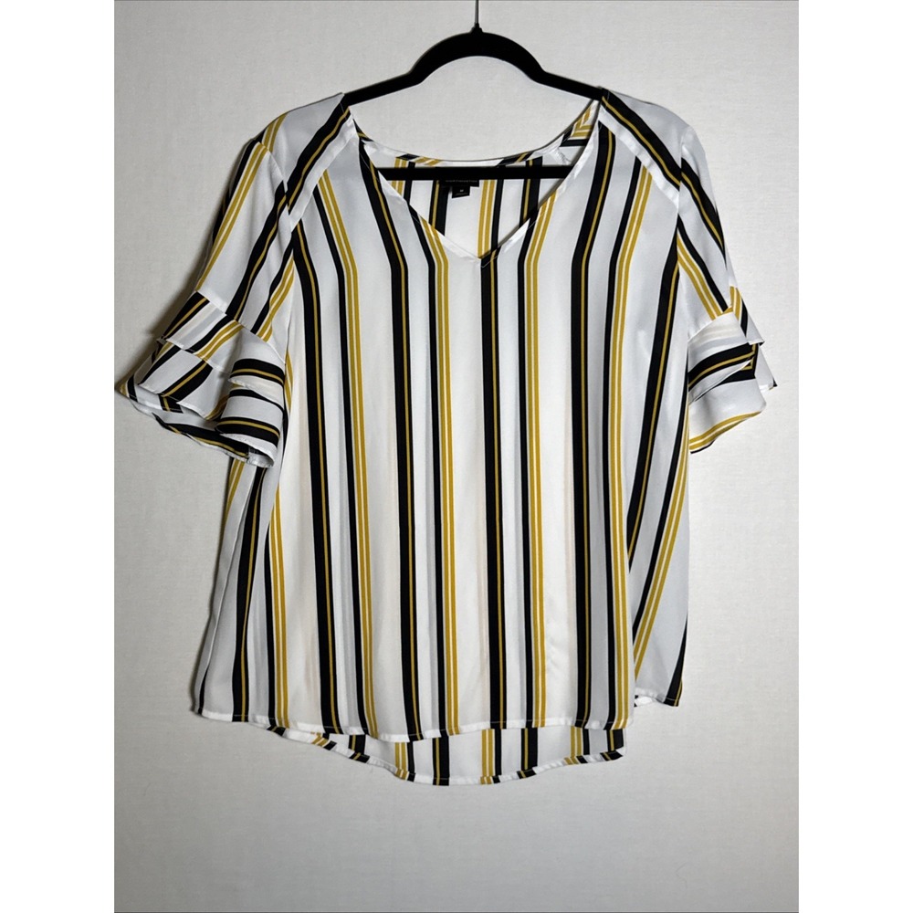 Worthington Ruffled Sleeve Striped Women's Blouse M